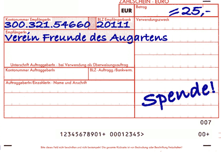 IBAN: AT53 2011 1300 3215 4660, BIC: GIBAATWWXXX Erste Bank, Verein Freunde des Augartens